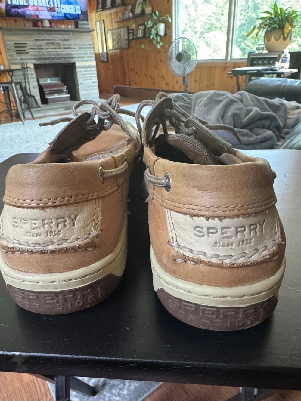 Sperry Brown and Beige Leather Mesh Boat Shoes